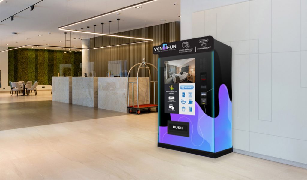 vendfun hybrid kiosk in hotel lobby