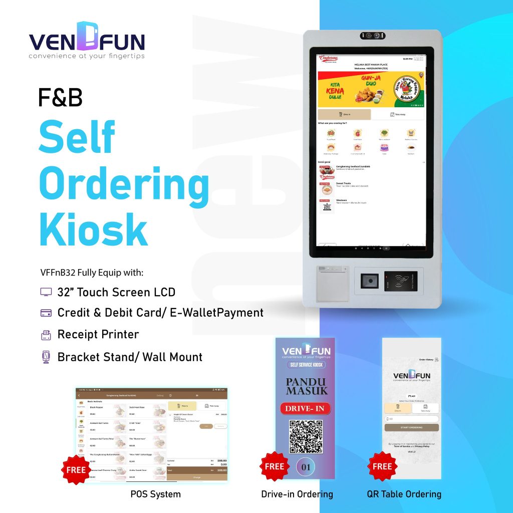 vendfun, self-ordering kiosk, smart kiosk, F&B Self-Service Kiosks