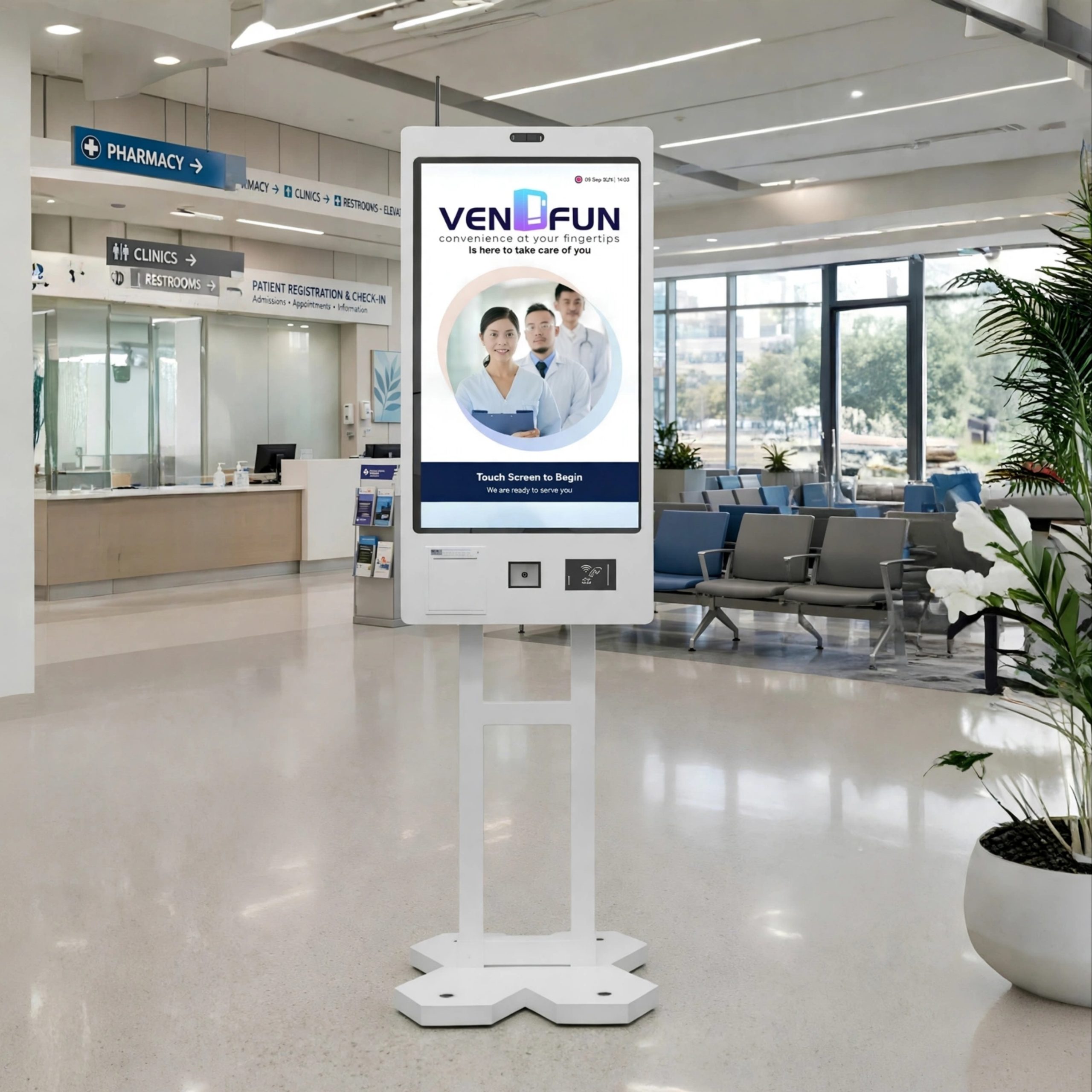 Vendfun Hospital Kiosk Lite Vendfun Hospital Kiosk Lite designed for efficient patient check-in, registration, and queue management